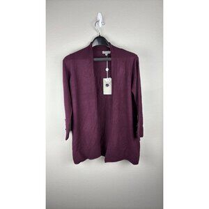 Evolution - Medium - Deep Plum Cardigan With Button Accents & Ribbed Hem